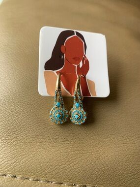 Gold-Tone Turquoise Drop Earrings - Women Jewelry